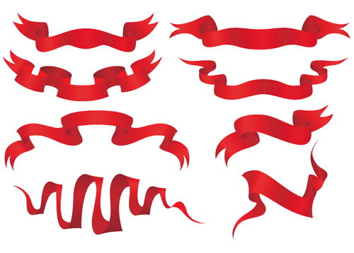 Simply red ribbon vector banners set 03