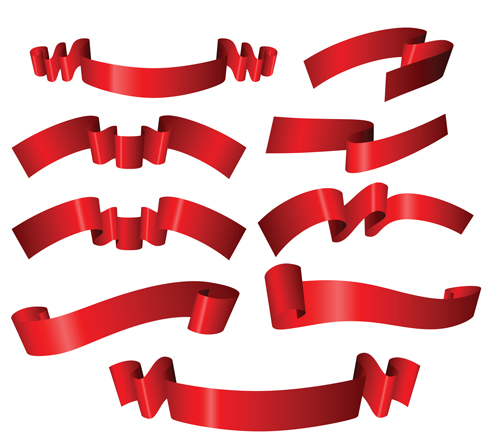Simply red ribbon vector banners set 05
