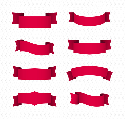 Simply red ribbon vector banners set 06