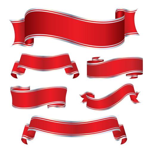 Simply red ribbon vector banners set 10 free download