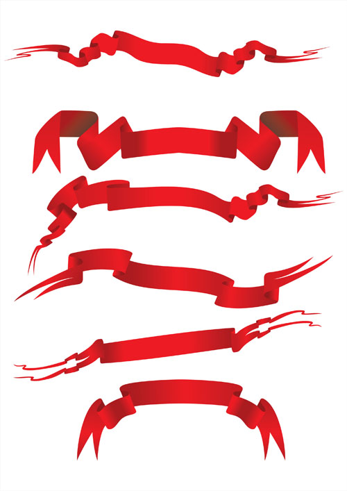 Simply red ribbon vector banners set 11