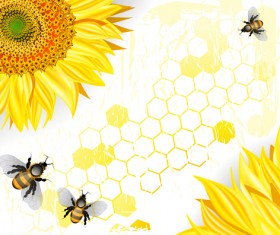 Sunflowers with bees vector graphics