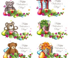 Teddy bear Valentines cards vectors 01