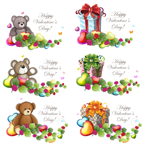 Teddy bear Valentines cards vectors 01