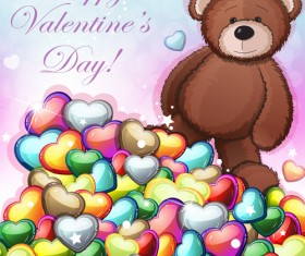 Teddy bear Valentines cards vectors 02