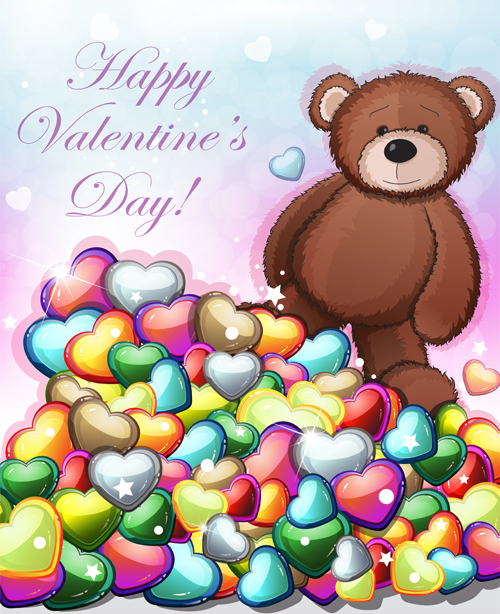 Teddy bear Valentines cards vectors 02