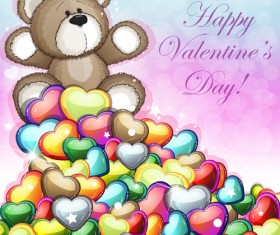 Teddy bear Valentines cards vectors 03