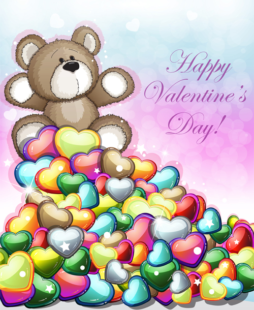 Teddy bear Valentines cards vectors 03