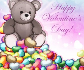 Teddy bear Valentines cards vectors 04