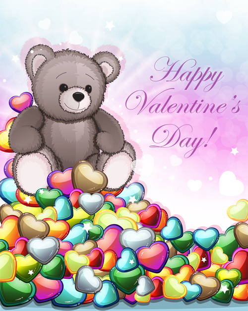 Teddy bear Valentines cards vectors 04