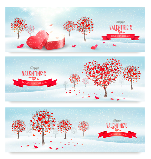 Valentine banners with heart tree vector 01