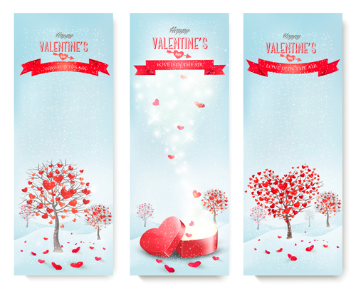Valentine banners with heart tree vector 02