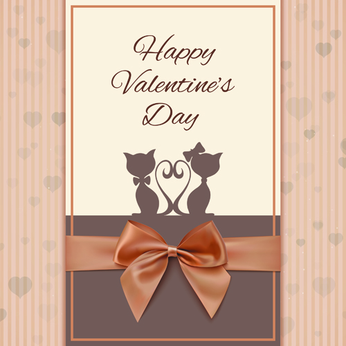Valentines Day cards with ornate bow vector 02