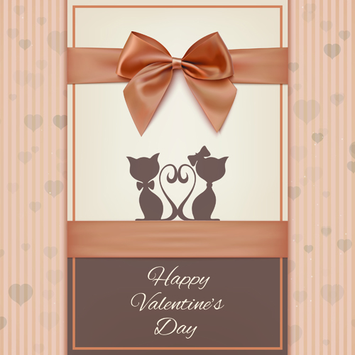 Valentines Day cards with ornate bow vector 03