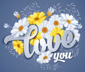 Valentines postcards with beautiful flower vector 03