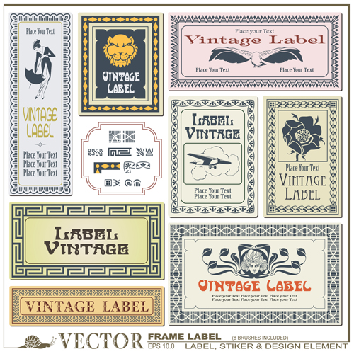Vector retro frame labels material 03