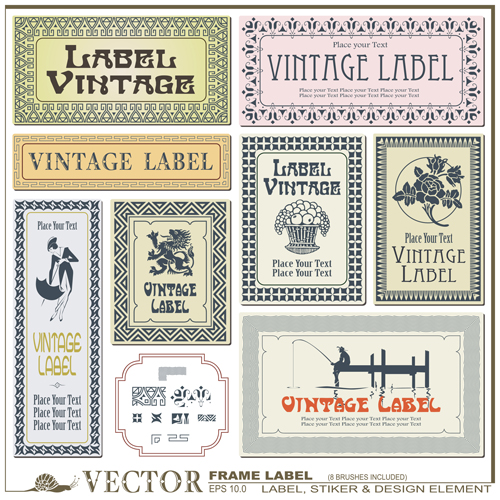 Vector retro frame labels material 04