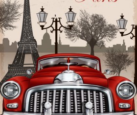 Vintage car with travel poster vector set 03