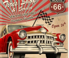 Vintage car with travel poster vector set 05