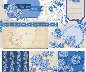 Vintage postcard with blue ornament elements vector 01