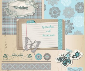 Vintage postcard with blue ornament elements vector 02