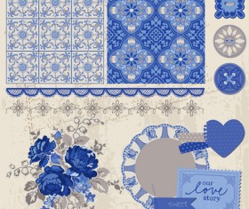 Vintage postcard with blue ornament elements vector 04