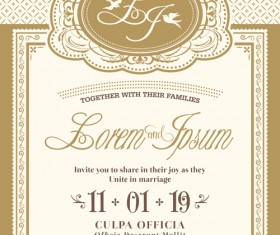 Vintage wedding Invitation cards vectors 02
