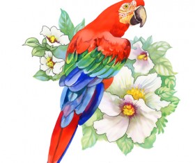 Watercolor drawn birds with flowers vector design 05