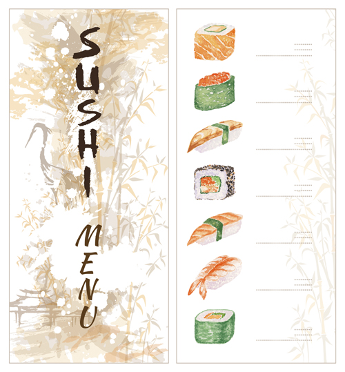 Watercolor sushi menu vector