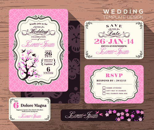 Wedding cards template ornate vector 01