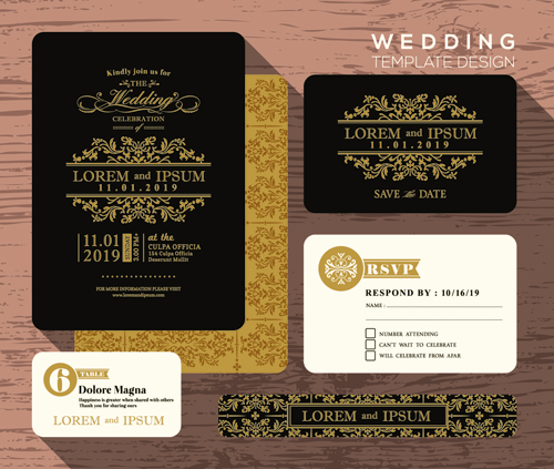 Wedding cards template ornate vector 02