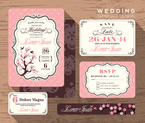 Wedding template design elements kit vector 01