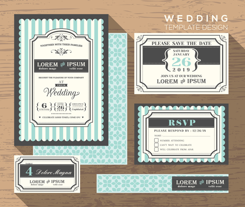 Wedding template design elements kit vector 02