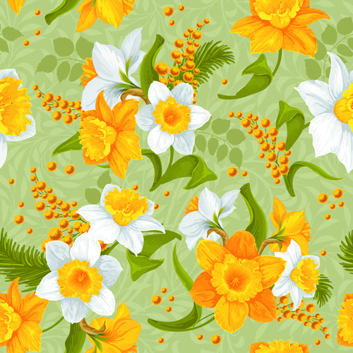 White and yellow flowers vector seamless pattern 01