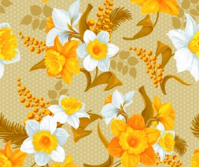 White and yellow flowers vector seamless pattern 02