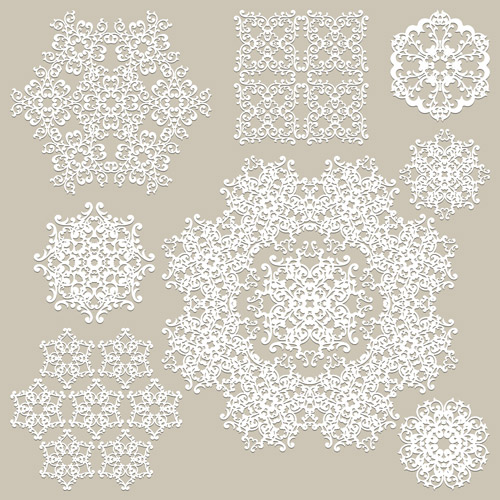 White lace ornaments snowflake vectors