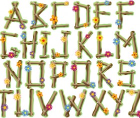 Wood with flower alphabet vector material