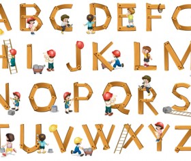 Wooden alphabet with child vector