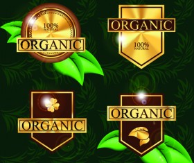 organic food labels with green leaf vector