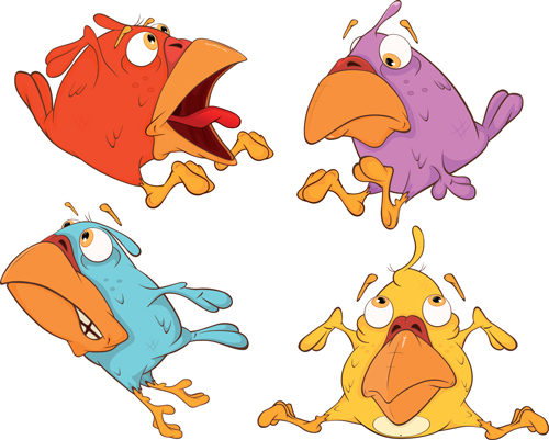Amusing cartoon birds vector design 01