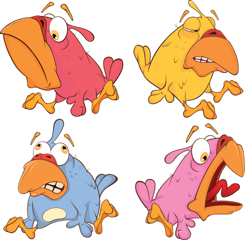 Amusing cartoon birds vector design 02