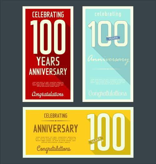 Anniversary celebrating vintage flat cards vector 01