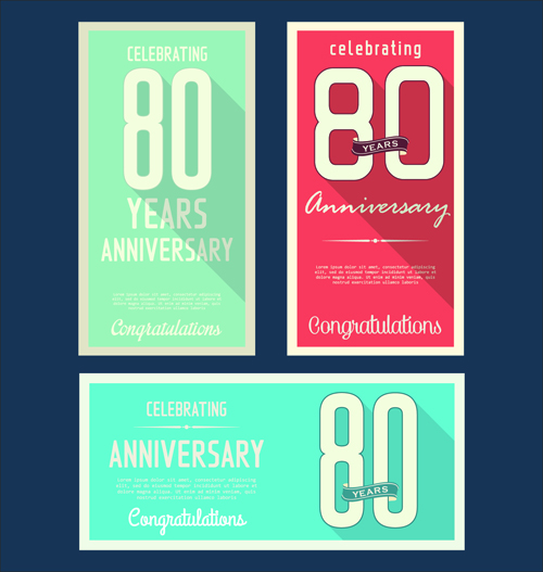 Anniversary celebrating vintage flat cards vector 03