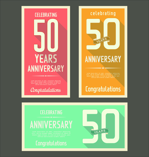 Anniversary celebrating vintage flat cards vector 04