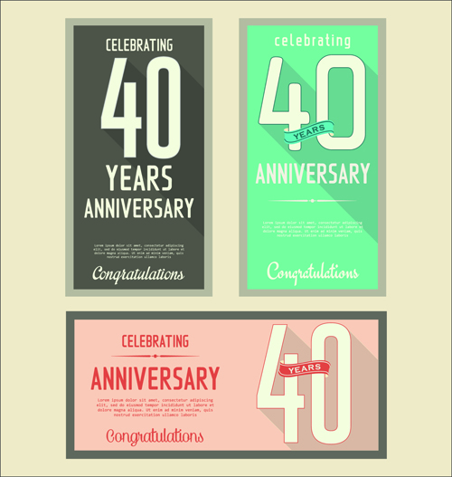 Anniversary celebrating vintage flat cards vector 05