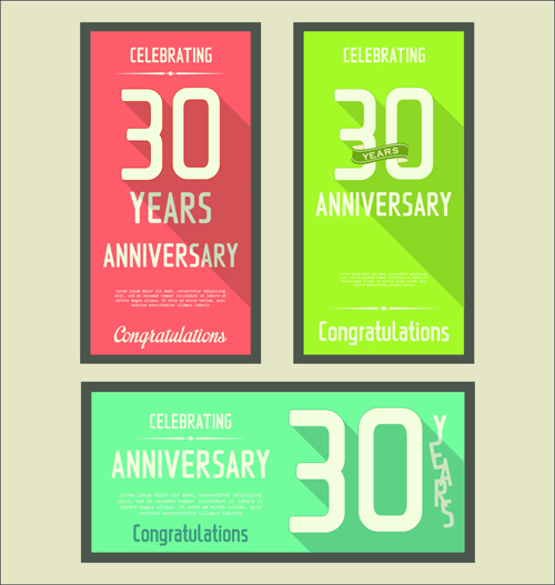 Anniversary celebrating vintage flat cards vector 07