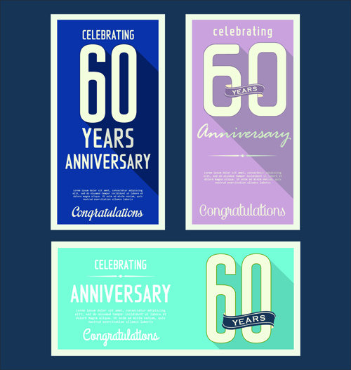 Anniversary celebrating vintage flat cards vector 09