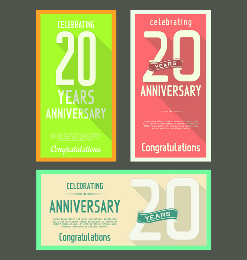 Anniversary celebrating vintage flat cards vector 10