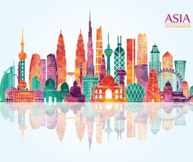 Asia landmark building colored vector