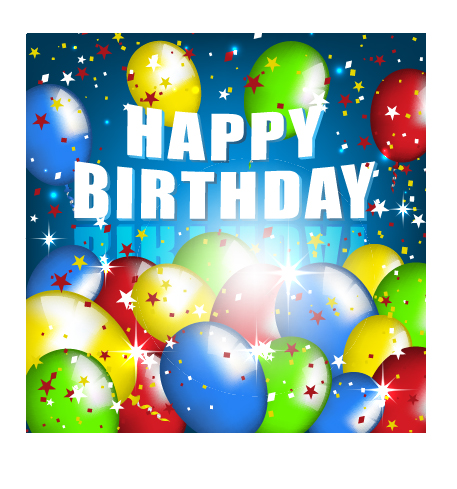 Balloons with confetti happy birthday cards vector 02 free download